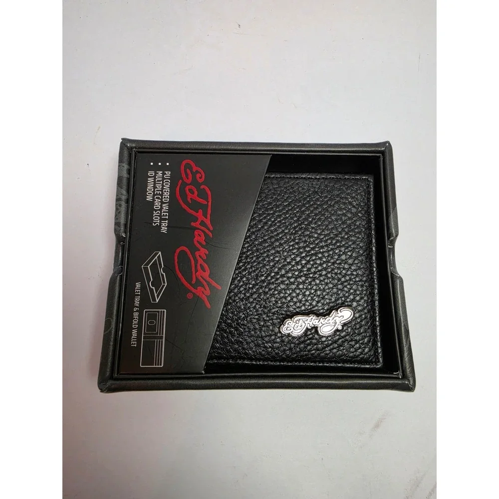 Ed Hardy Mens Bifold Wallet and Valet Tray Set Love Kills Slowly Black Skull